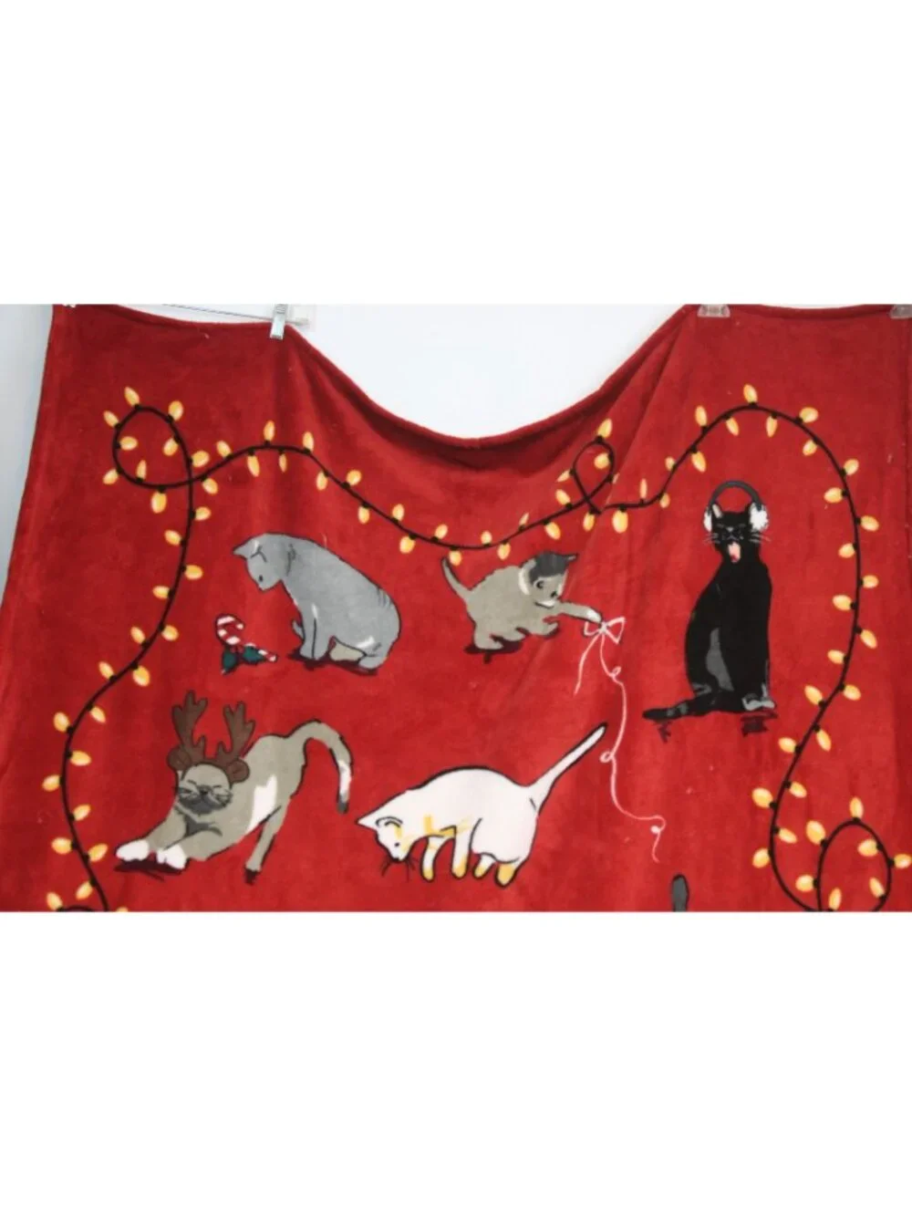 Vera Bradley Christmas cat Plush Soft Fleece Throw Blanket Holiday Lights Red
